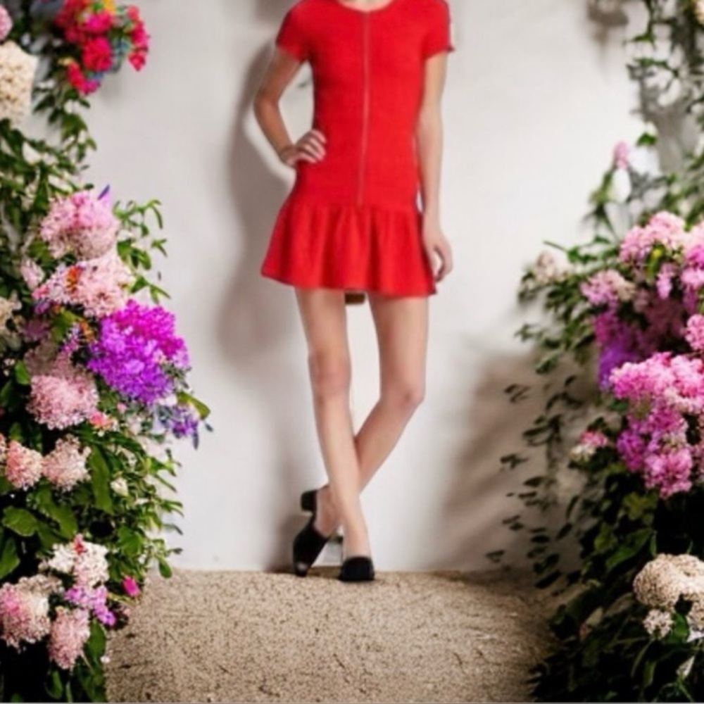 The Kooples -Premium Jaquard Red Dress -Zip up Front -Flair Skirt-Sz6-NWOT❤️😍☀️​
